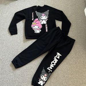 Kuromi Black Sweatshirt Sweatpants Set Sanrio Hello Kitty My Melody Jogger Top M